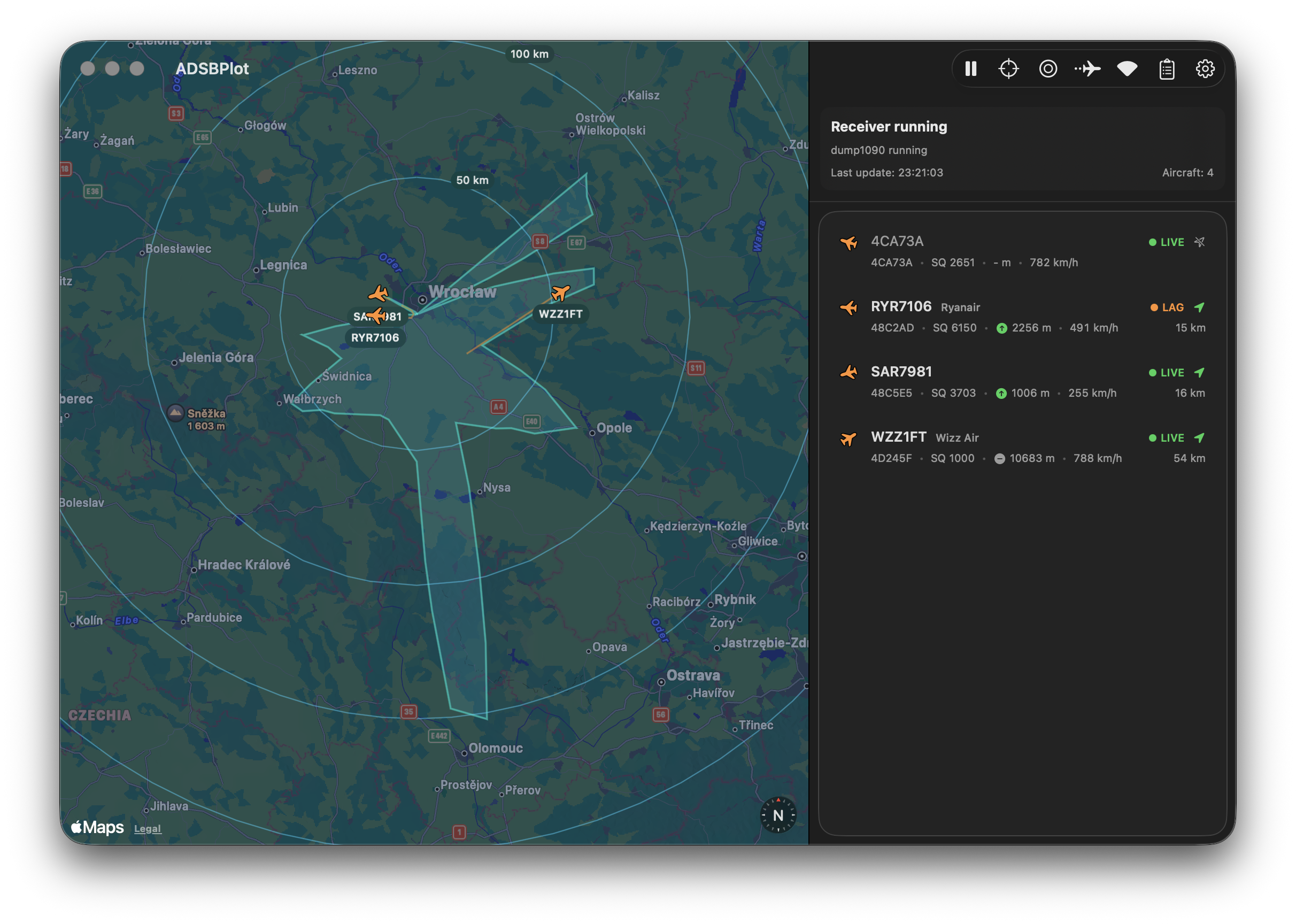 Reception range overlay in dark theme