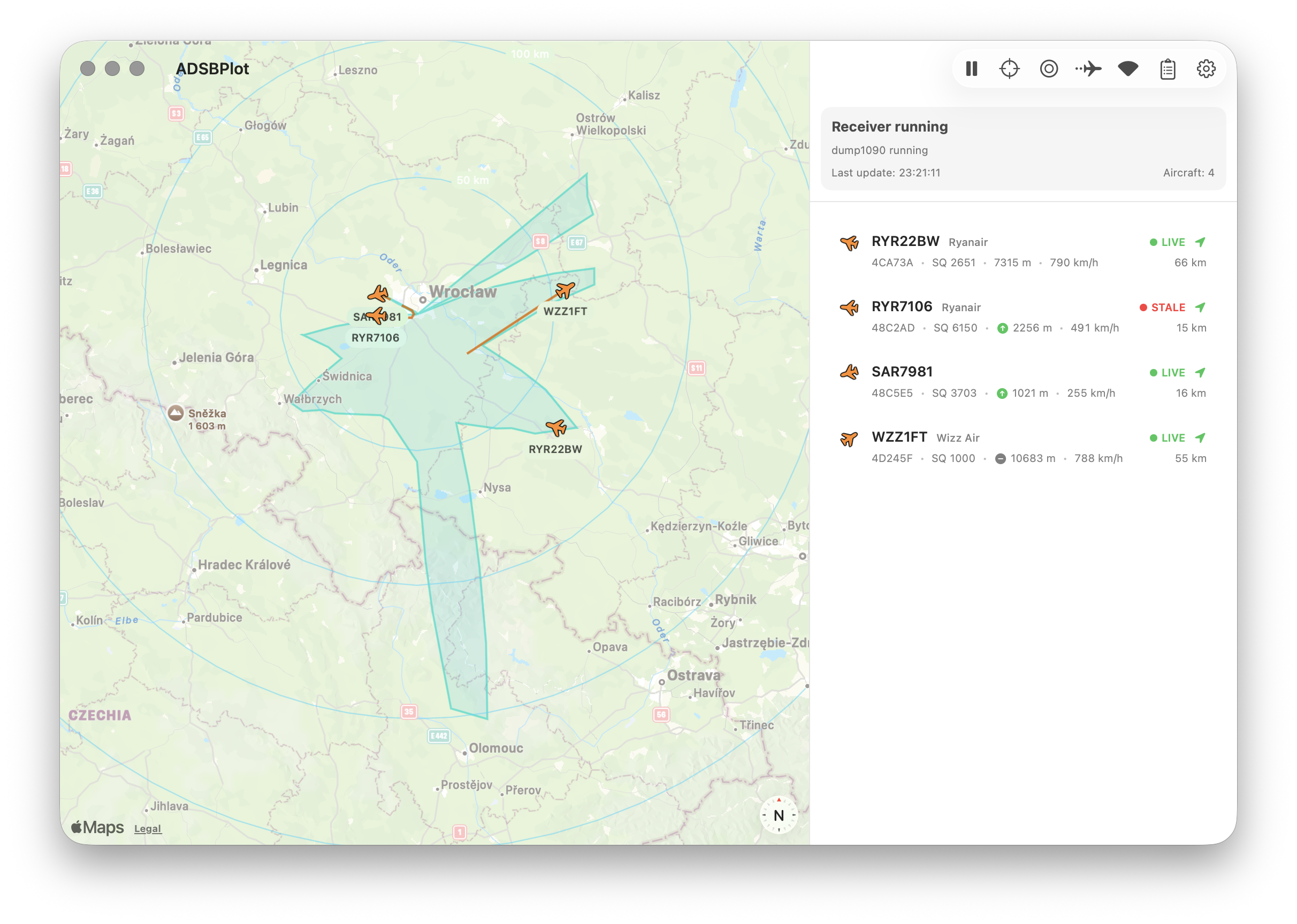 Reception range overlay in light theme